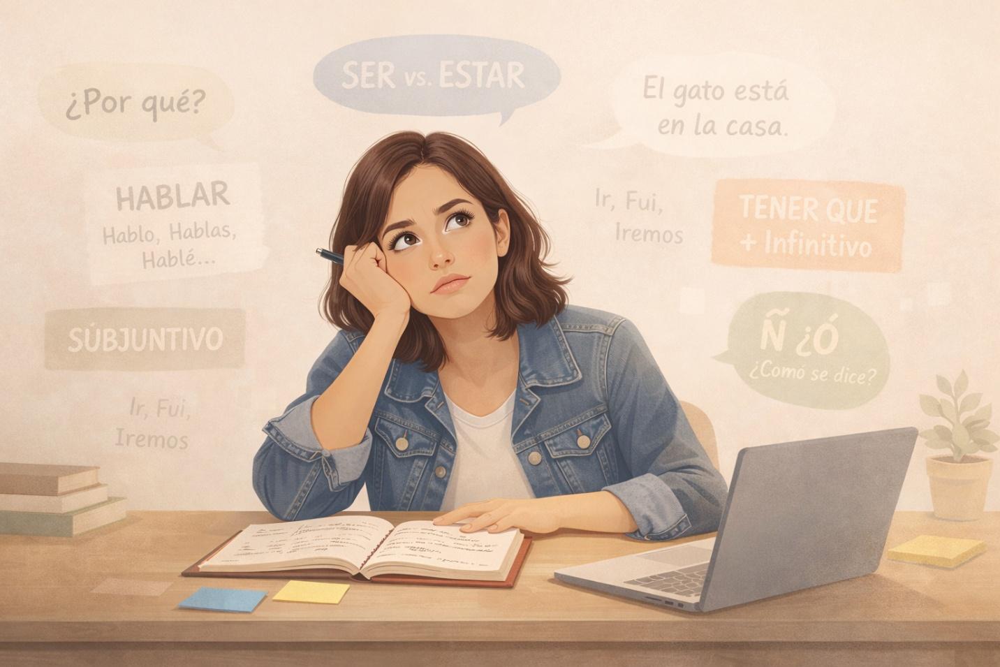 Intermediate Spanish learner working through the plateau