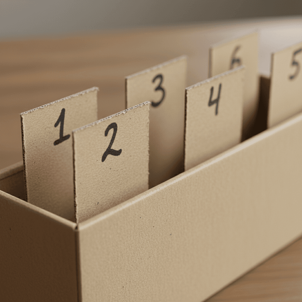 Index card box with numbered dividers